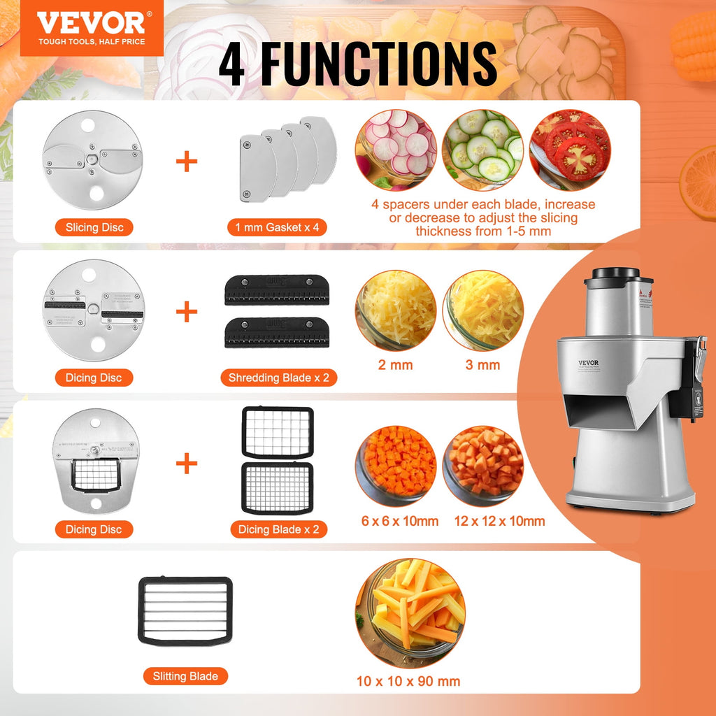 VEVOR Electric Vegetable Slicer, 4 in 1 Multifunctional Food Cutter, 200W Vegetable Chopper for Slicing Shredding Dicing and Slitting, with - Image 2