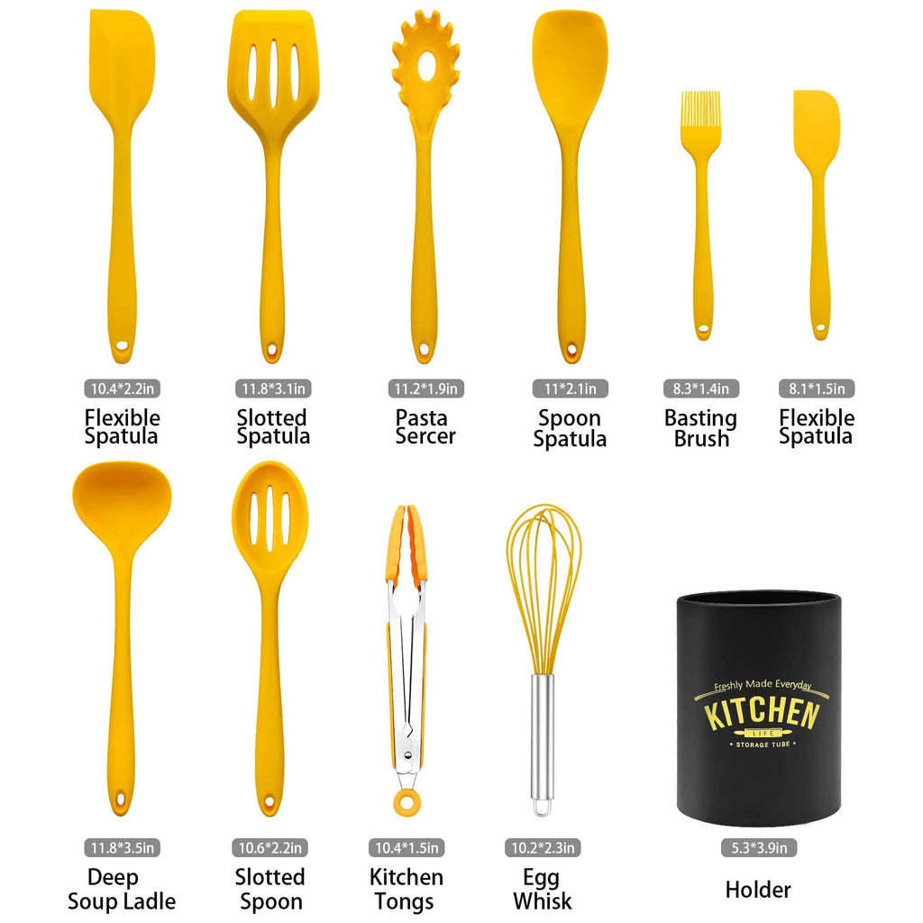 11-Piece Silicone Cooking Utensil Set, Non-Stick Kitchen Gadgets with Spatulas, Includes Iron Utensil Holder, Non-Scratch Heat-Resistant Kit - Image 3