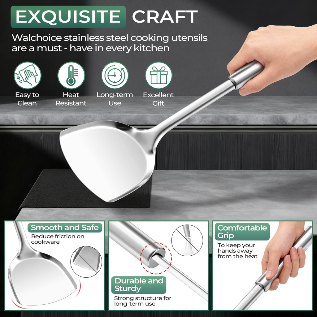 Kitchen Utensils Set, 7 PCS Stainless Steel Cooking Tools, Metal Kitchen Tools Set, Heat Resistant & Dishwasher Safe - Image 3