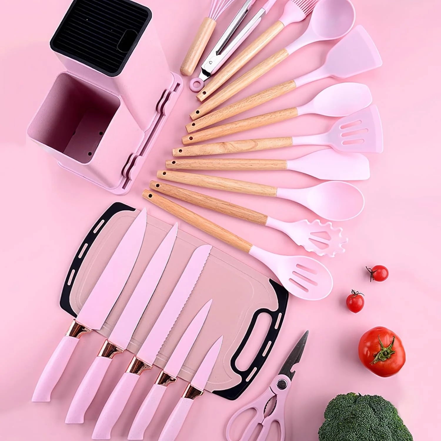 Bartans Silicone Cooking Utensils Set, BPA Free Heat Resistant Pink Baking Tools Kitchen Knife 19 Pc - Image 3