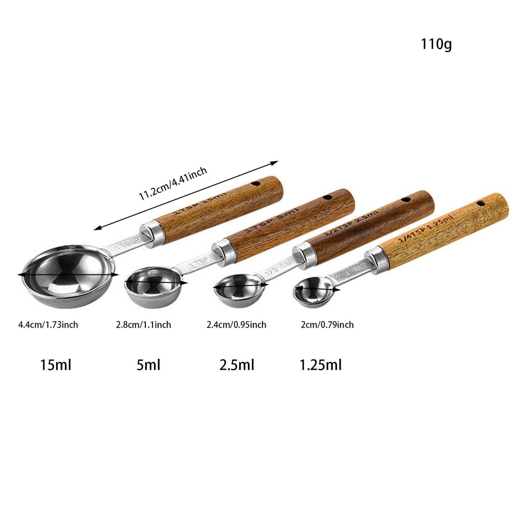 Professional Measuring Spoons Set - Stainless Steel with Wood Handles - Accurate US Measurement Markings for Baking, Cooking - Kitchen Tools - Image 2