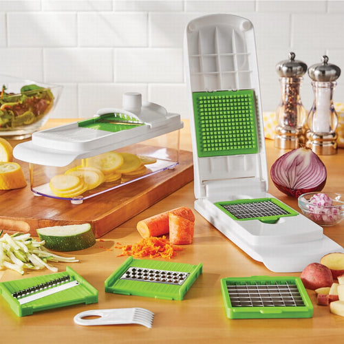 11 Pieces Multi-Function Nice Dicer and Mandoline, Stainless Steel, Green Glaze, 820g - Image 2