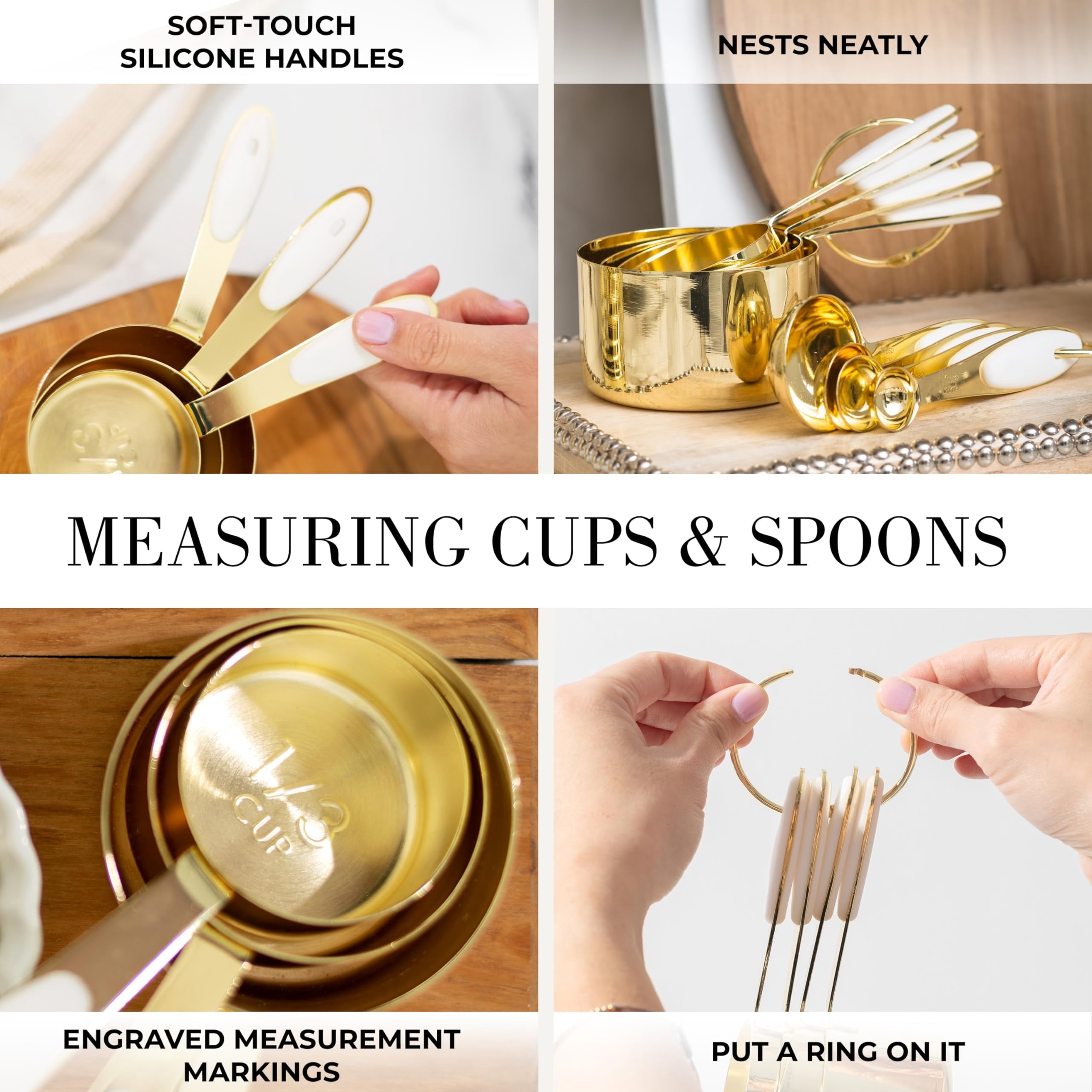 Styled Settings White and Gold Kitchen Utensils Set - 15-Piece Non-Scratch, White and Gold Utensils Set Includes White Silicone Cooking Uten - Image 5