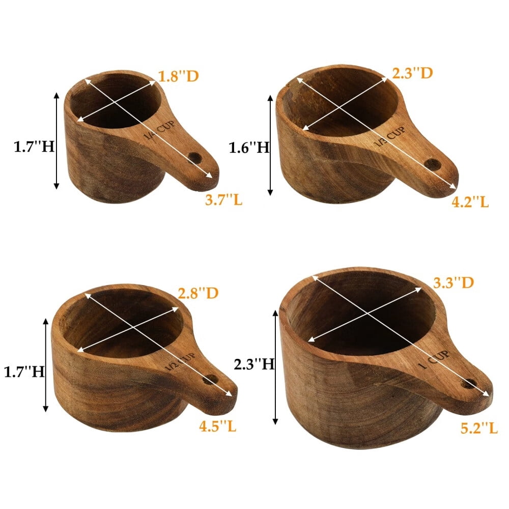 Set of 4 Acacia Wood Measuring Cups,Stackable Kitchen Measure Tool with Handle,Baking and Cooking Measuring Set,Handc... - Image 2