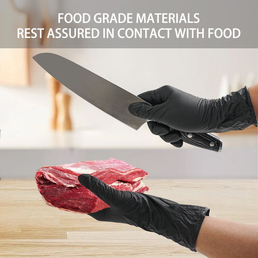 FINITEX Black Nitrile Gloves Disposable, Food Safe Gloves for Cooking, Food Prep, Powder-free, Latex-free, Textured Grip, 3.2 Mil, Pack of 1 - Image 2