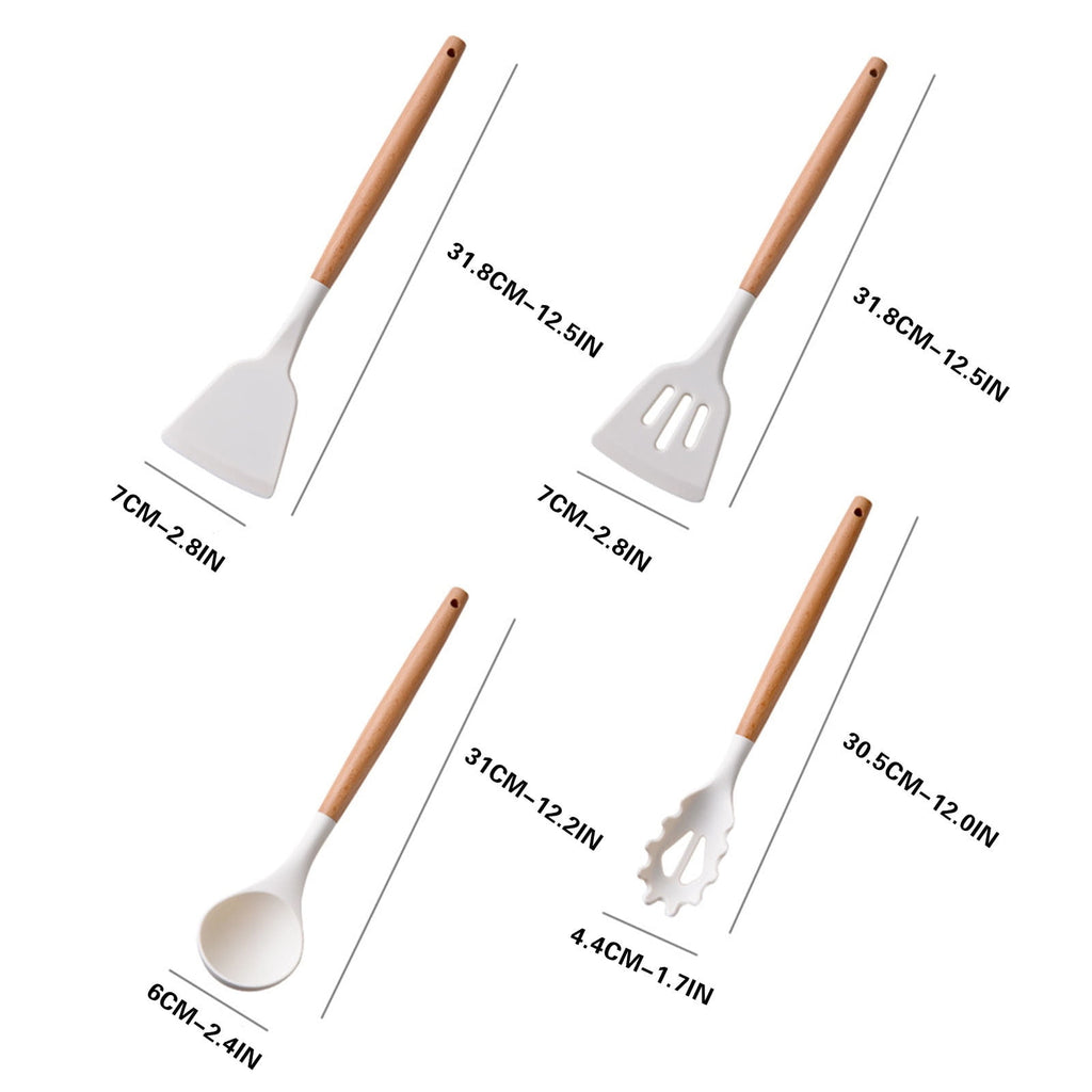 Silicone Cooking Utensils Set 14 Piece Wooden Handle Non-Stick Kitchen Gadgets - Image 6