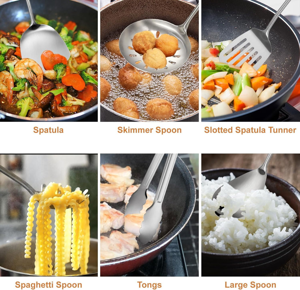 12-Piece Stainless Steel Cooking Utensils Set with Ergonomic Handles, Dishwasher Safe Metal Kitchen Tools for Home an... - Image 4