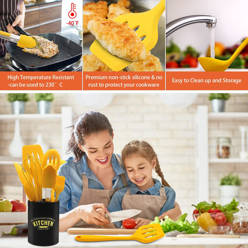 11-Piece Silicone Cooking Utensil Set, Non-Stick Kitchen Gadgets with Spatulas, Includes Iron Utensil Holder, Non-Scratch Heat-Resistant Kit - Image 2