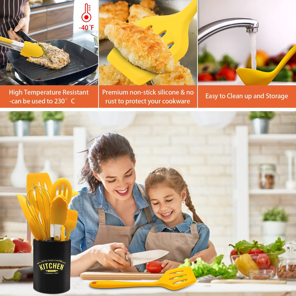 11-Piece Silicone Cooking Utensil Set, Non-Stick Kitchen Gadgets with Spatulas, Includes Iron Utensil Holder, Non-Scratch Heat-Resistant Kit - Image 2