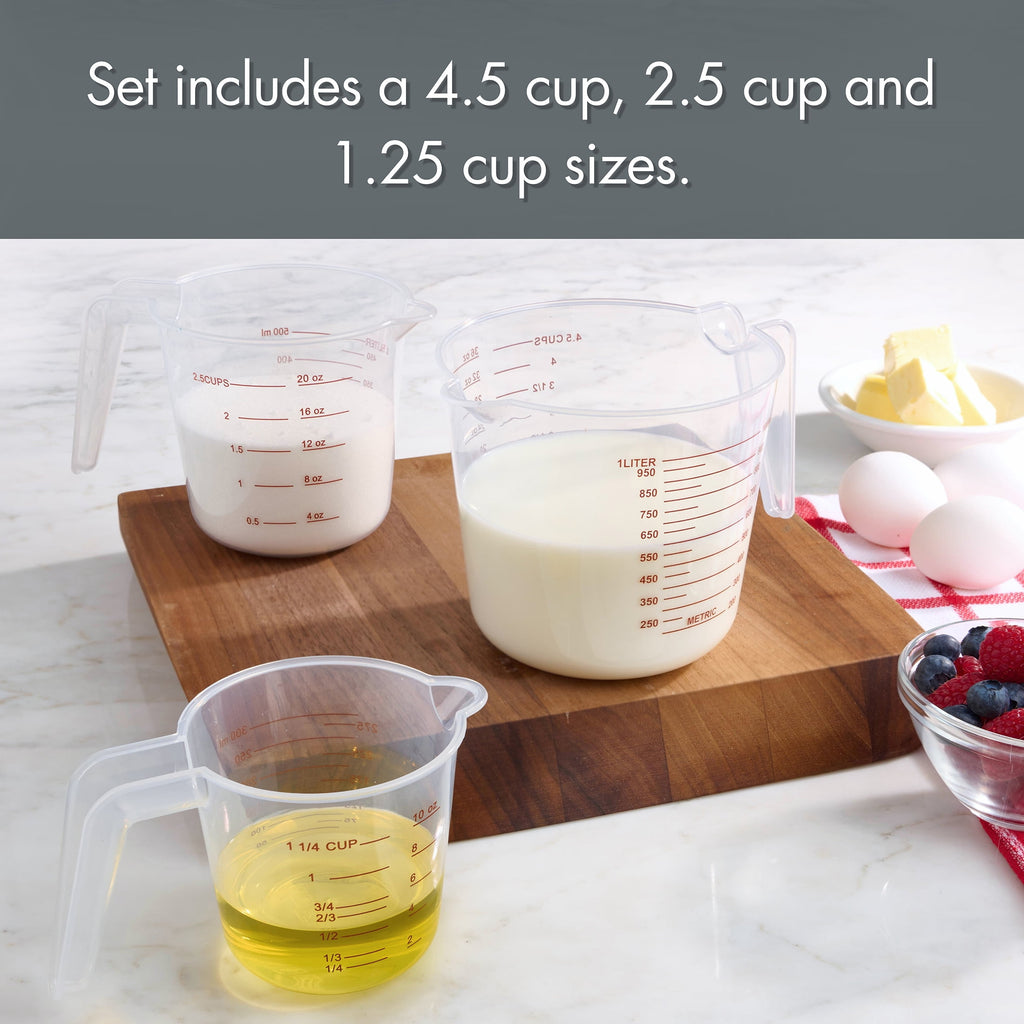 3-Piece Tapered Spout Nesting Plastic Measuring Cups Set, Clear - Image 3