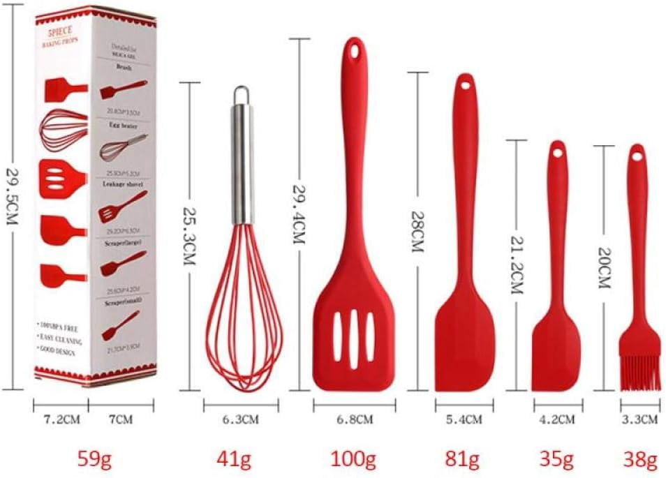 Kitchen Utensil Sets,Silicone kitchenware 5-Piece Set Cooking Spoon Spatula Whisk Brush Kitchen Tool Color Box Packaging Cooking Tool Sets W - Image 5