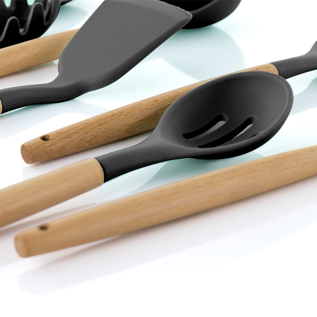 Gray 9 Piece Silicone and Wood Cooking Utensils - Image 2