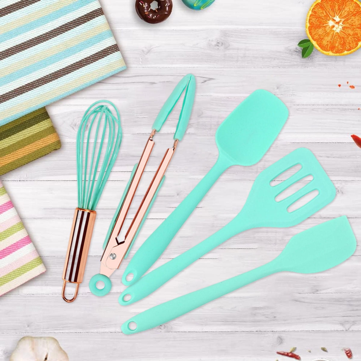 Set of Five MINI Kitchen Utensil Set - Silicone Kitchen Tools, Whisk, Tong, Spatula, Spoonula and Spoon - Image 2