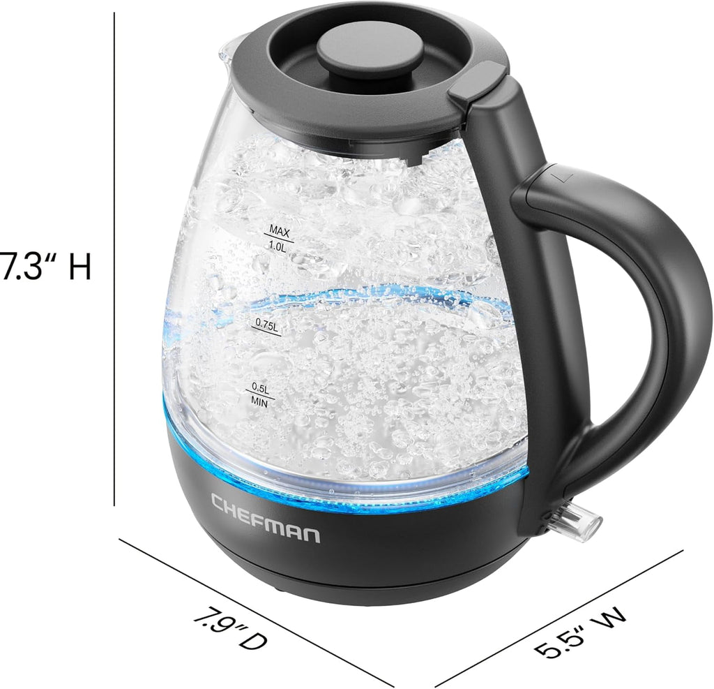 1L Electric Glass Kettle w/ LED Indicator Light, Automatic Shutoff - Black - Image 6