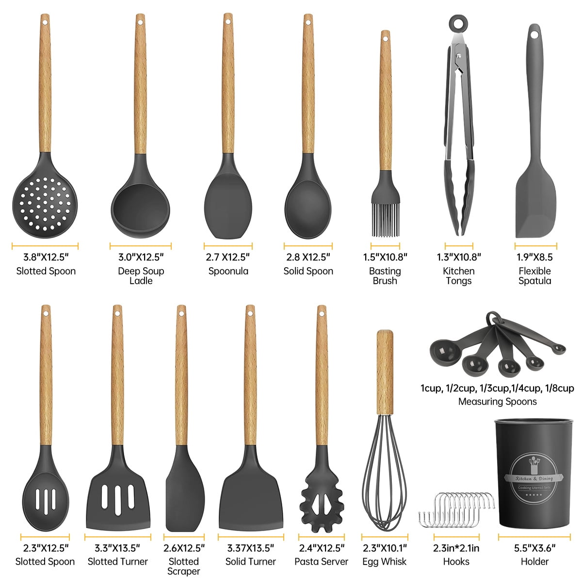 GPED 29 Pcs Silicone Kitchen Utensil Set, Cooking Utensils Set with Wooden Handle, Food Grade Silicone Spatula Set, BPA-Free, 446°F Heat Res - Image 2