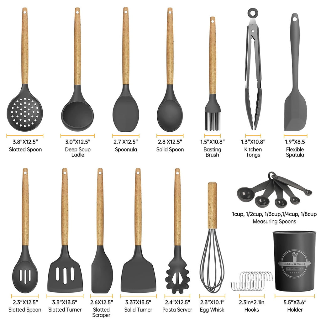 GPED 29 Pcs Silicone Kitchen Utensil Set, Cooking Utensils Set with Wooden Handle, Food Grade Silicone Spatula Set, BPA-Free, 446°F Heat Res - Image 2