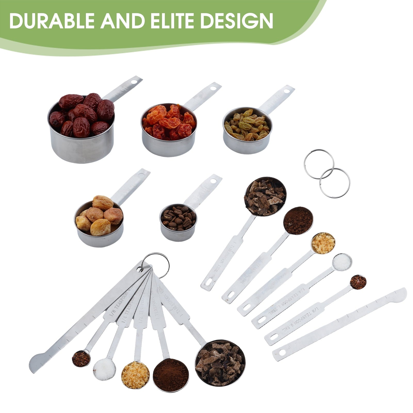 Lumikrypt 12 Pieces Stainless Steel Measuring Cups & Spoons Set, Stackable Nesting Design for Dry Liquid Ingredients, Kitchen Measuring Set - Image 2