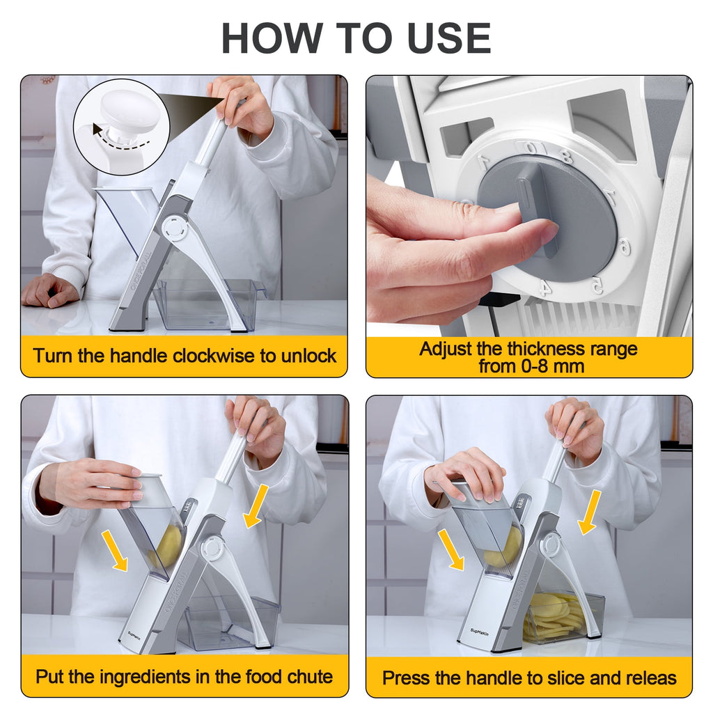 SupMaKin Safe Slice Mandoline, 36+ slicing options, Adjustable Thickness Settings 0.1-8mm - Image 2