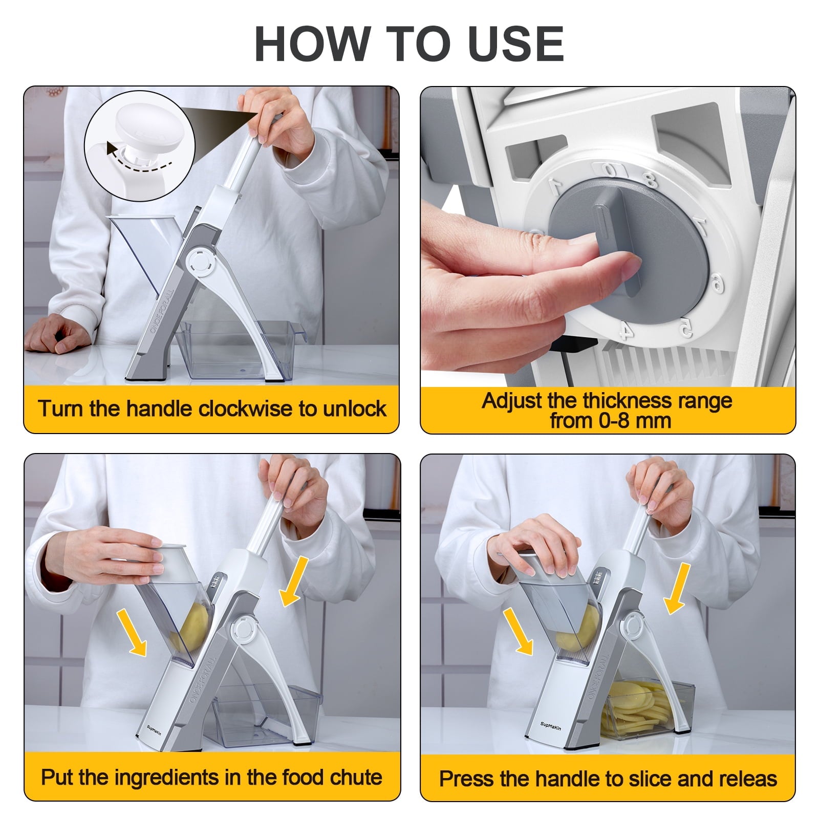 SupMaKin Safe Slice Mandoline, 36+ slicing options, Adjustable Thickness Settings 0.1-8mm - Image 2