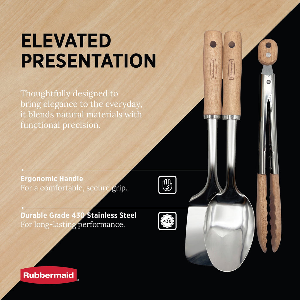 3 Pc Kitchen Utensil Set Durable Stainless Steel Cooking Utensils with Rubberwood Handles | Solid Spoon, Turner Spatu... - Image 5