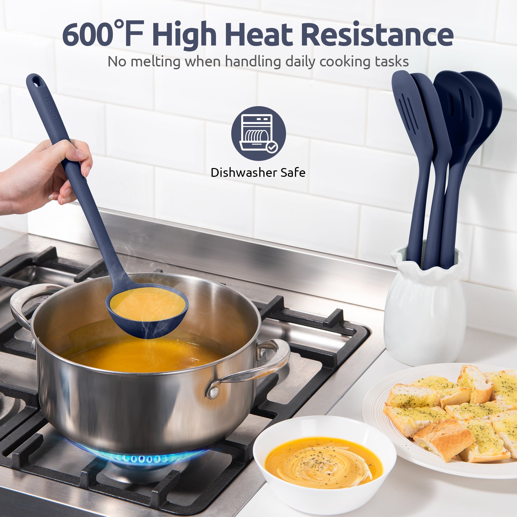 Silicone Kitchen Cooking Utensil Set: 446°F Heat Resistant 13.6in Long Kitchen Gadgets, BPA Free Non Stick Rubber Coo... - Image 6