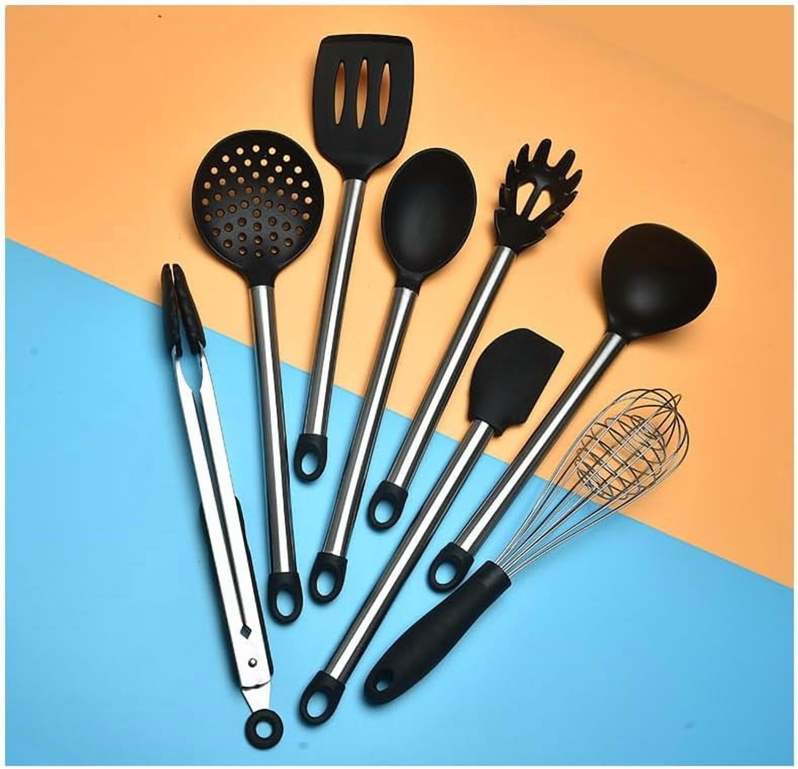 9-Piece Silicone Cooking Utensils Set with Holder, Heat Resistant Kitchen Utensils Set of Slotted Spatula, Spoons, Wh... - Image 2