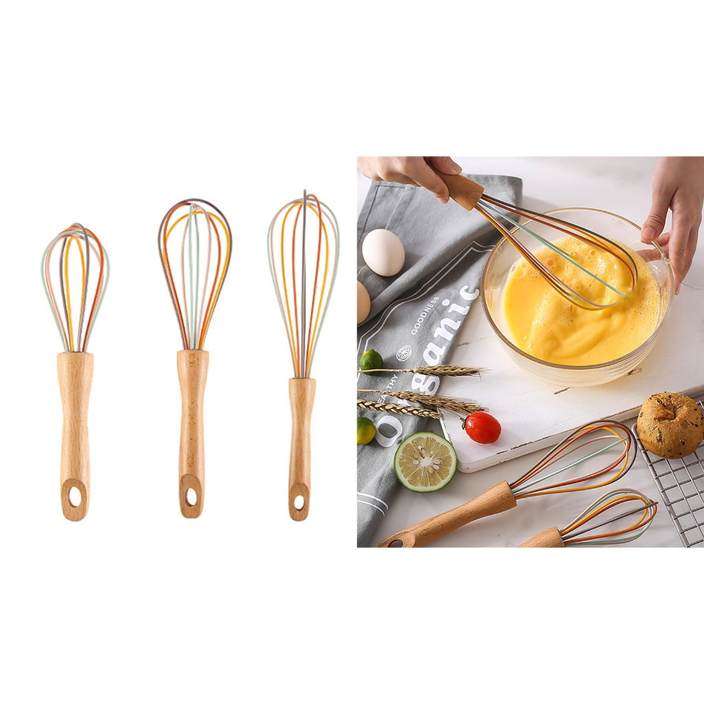 Woodens Handle Eggs Beater Handys Kitchen Tool Manual Silicone Whisks for Women - Image 2