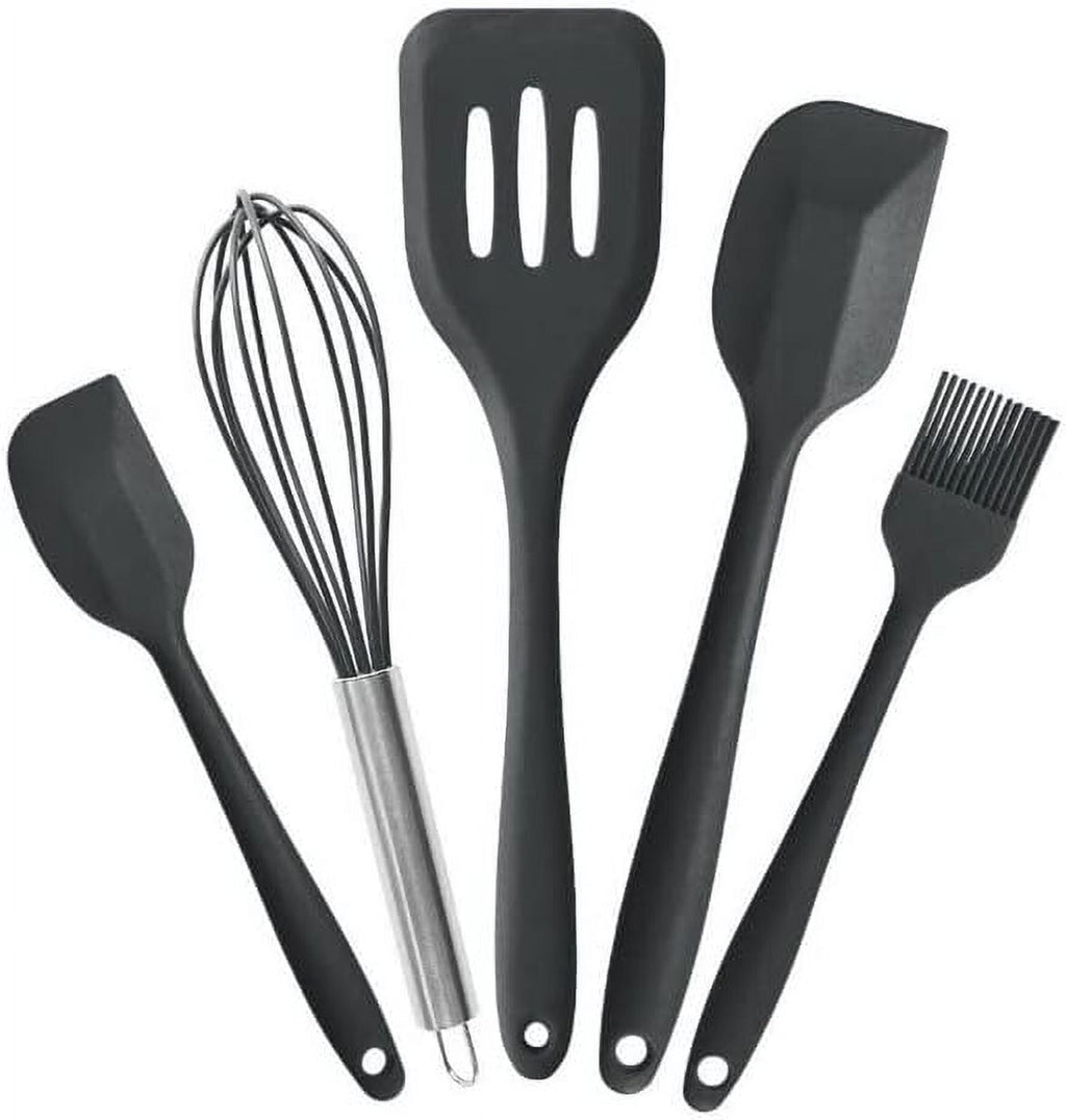 5Pcs/Set Silicone Kitchen Utensil Set - Heat Resistant Spatulas, Whisk, Brush,Scraper -Cooking Tools