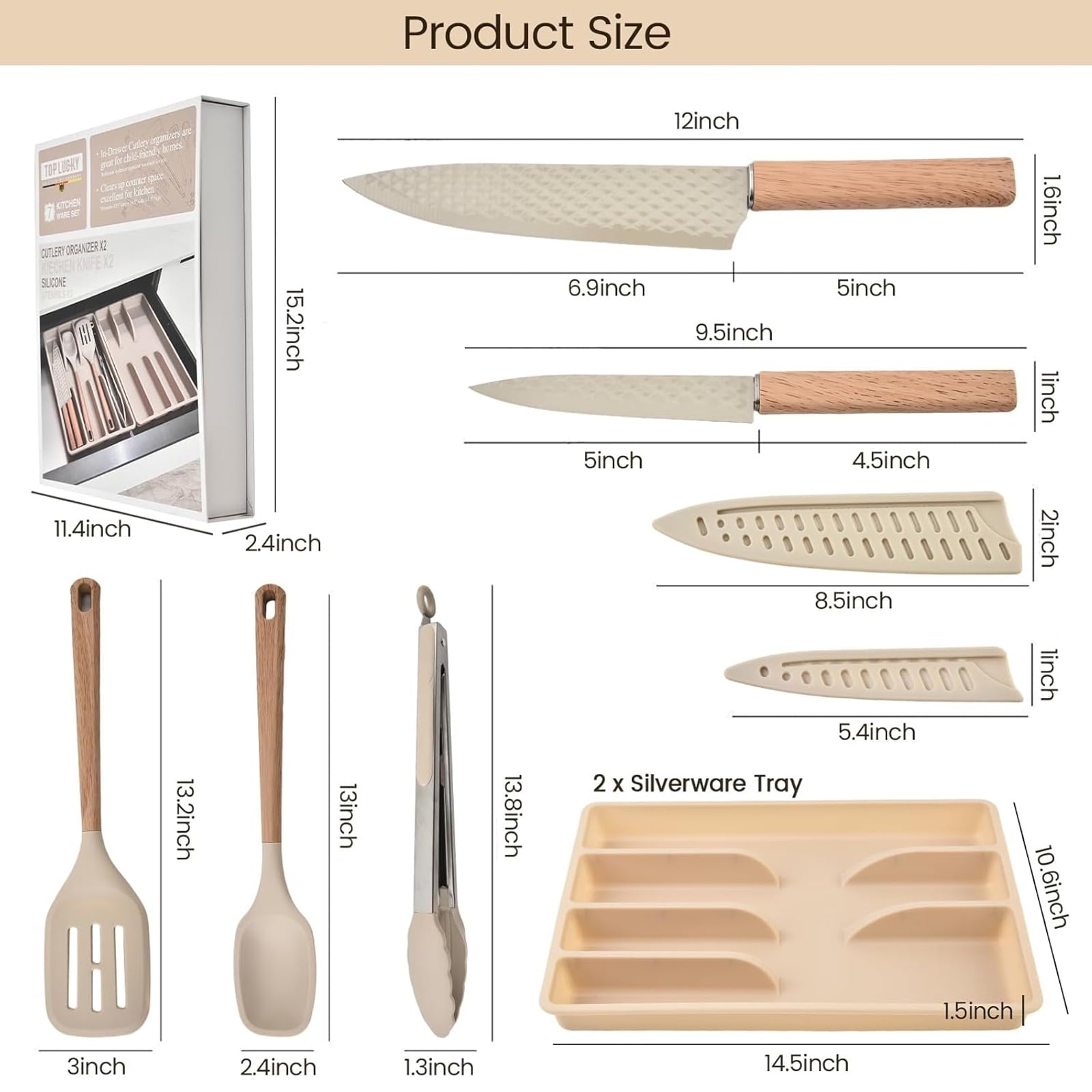 In-Drawer Kitchen Utensils Set, 7 Piece Cooking Utensils Set with Drawer Organizer Set of 2, Tray Drawer Dividers Kitchen Drawer Organizers - Image 6