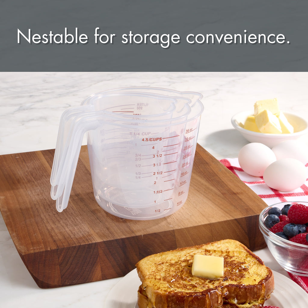 3-Piece Tapered Spout Nesting Plastic Measuring Cups Set, Clear - Image 6