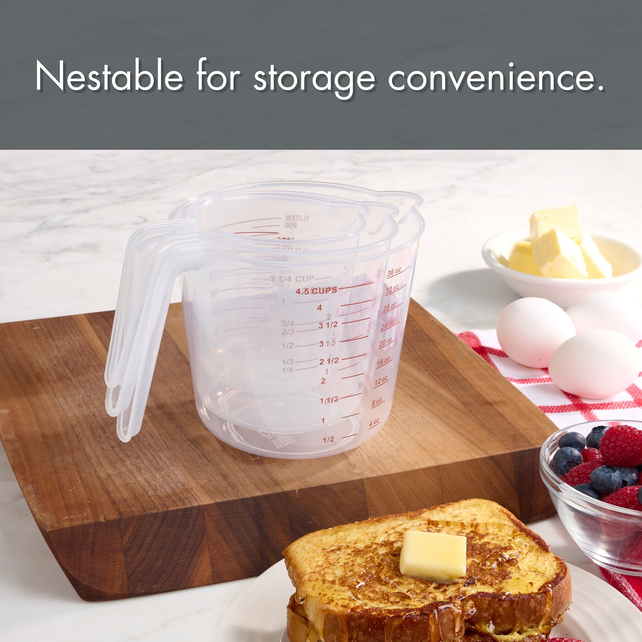 3-Piece Tapered Spout Nesting Plastic Measuring Cups Set, Clear - Image 6