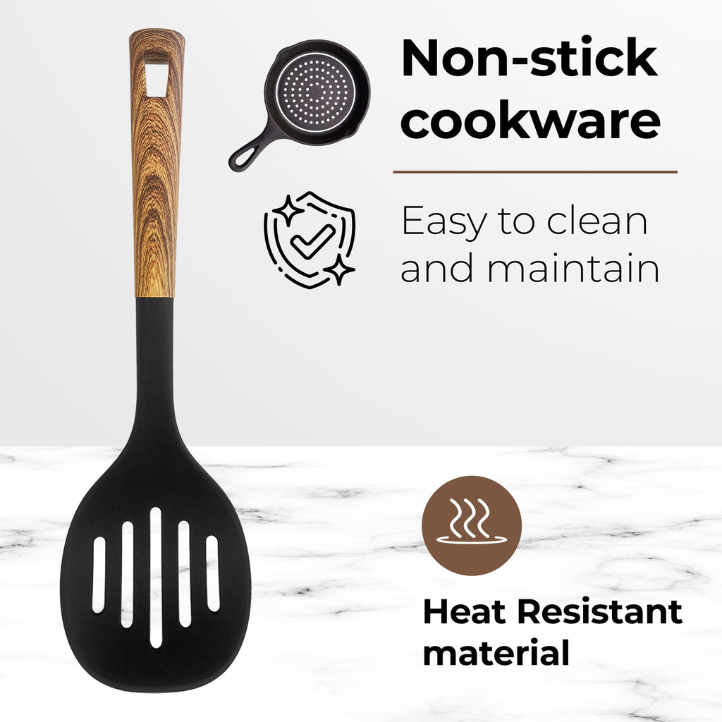6 Pcs Kitchen Utensils Set, Heat Resistant Nylon Cooking Spoons Set for Nonstick Cookware with Wooden Coated Handles - Image 6