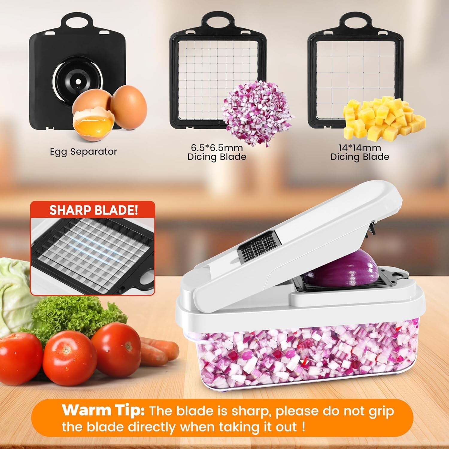 Professional 12-in-1 Vegetable Chopper with 7 Stainless Steel Blades - Multifunctional Food Chopper for Dicing/Slicing Carrots, Potatoes, On - Image 3