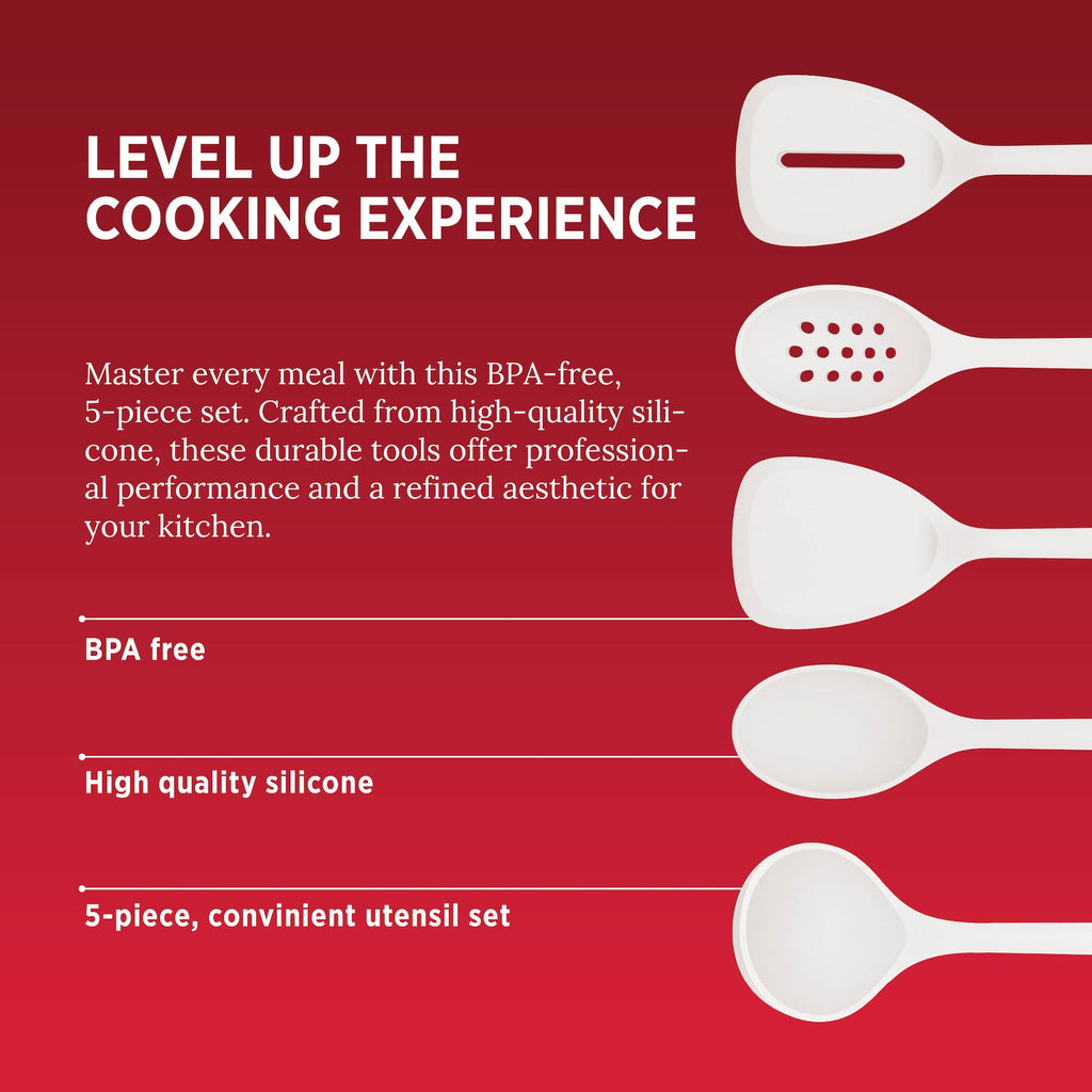 Silicone Kitchen Utensils Set, Heat-Resistant and BPA-Free Cooking Utensils (5 Pieces), Coconut Milk - Image 5