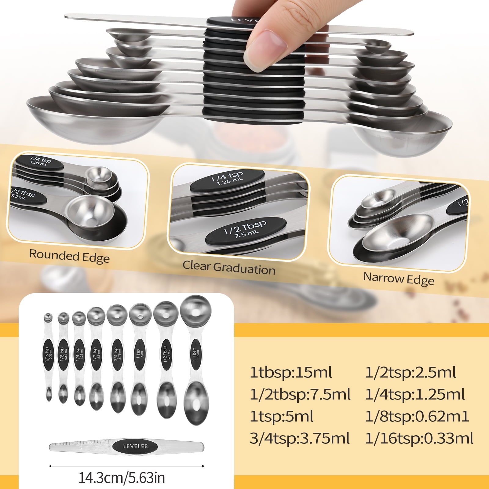 17 Pieces Measuring Cups and Magnetic Measuring Spoons Set Stainless Steel, 8 Measure Cups with Silicone Handle and 8... - Image 2