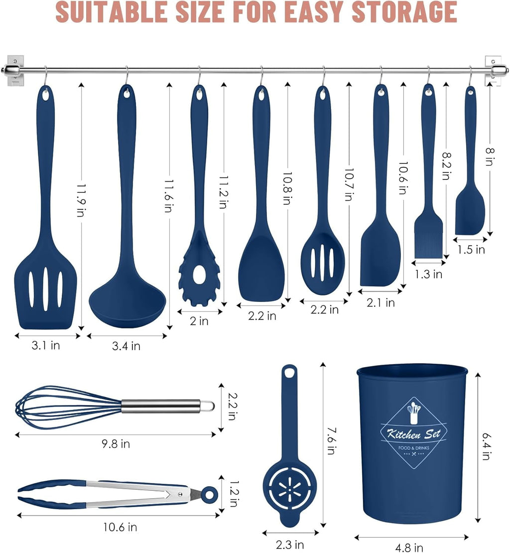 Kitchen Utensils Set-12 Pieces Silicone Cooking Utensils Set (Dishwasher Safe) Heat Resistant Spatula Set, Nonstick C... - Image 2