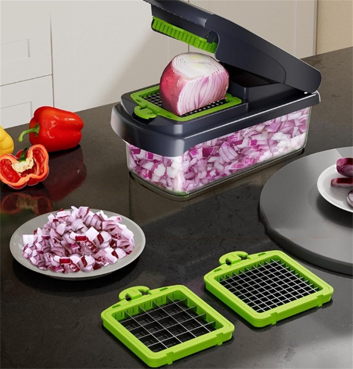 14 Pcs Multi-Functional Vegetable Cutter & Slicer, Stainless Steel Food Chopper with Blades, Kitchen Gadgets & Accessories-Pink - Image 3
