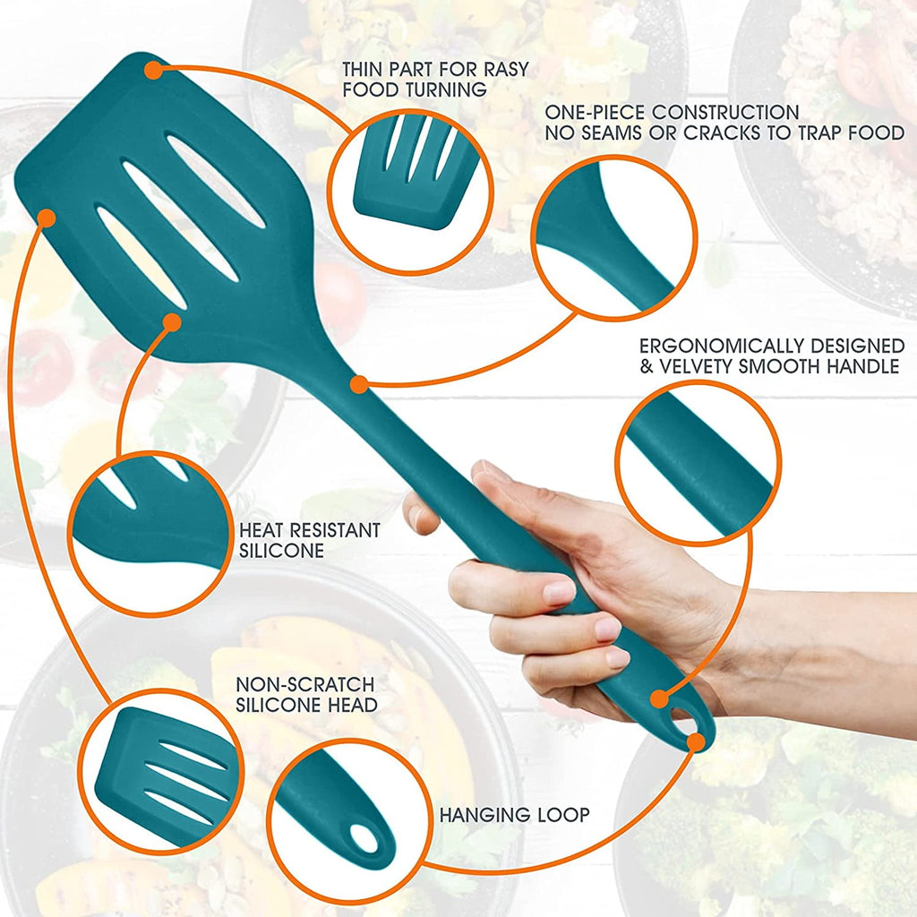 Vesteel 15-Piece Kitchen Utensils Set, Silicone Cooking Utensils with Holder, Non-stick Cookware Friendly & Heat Resistant - Teal Blue - Image 3