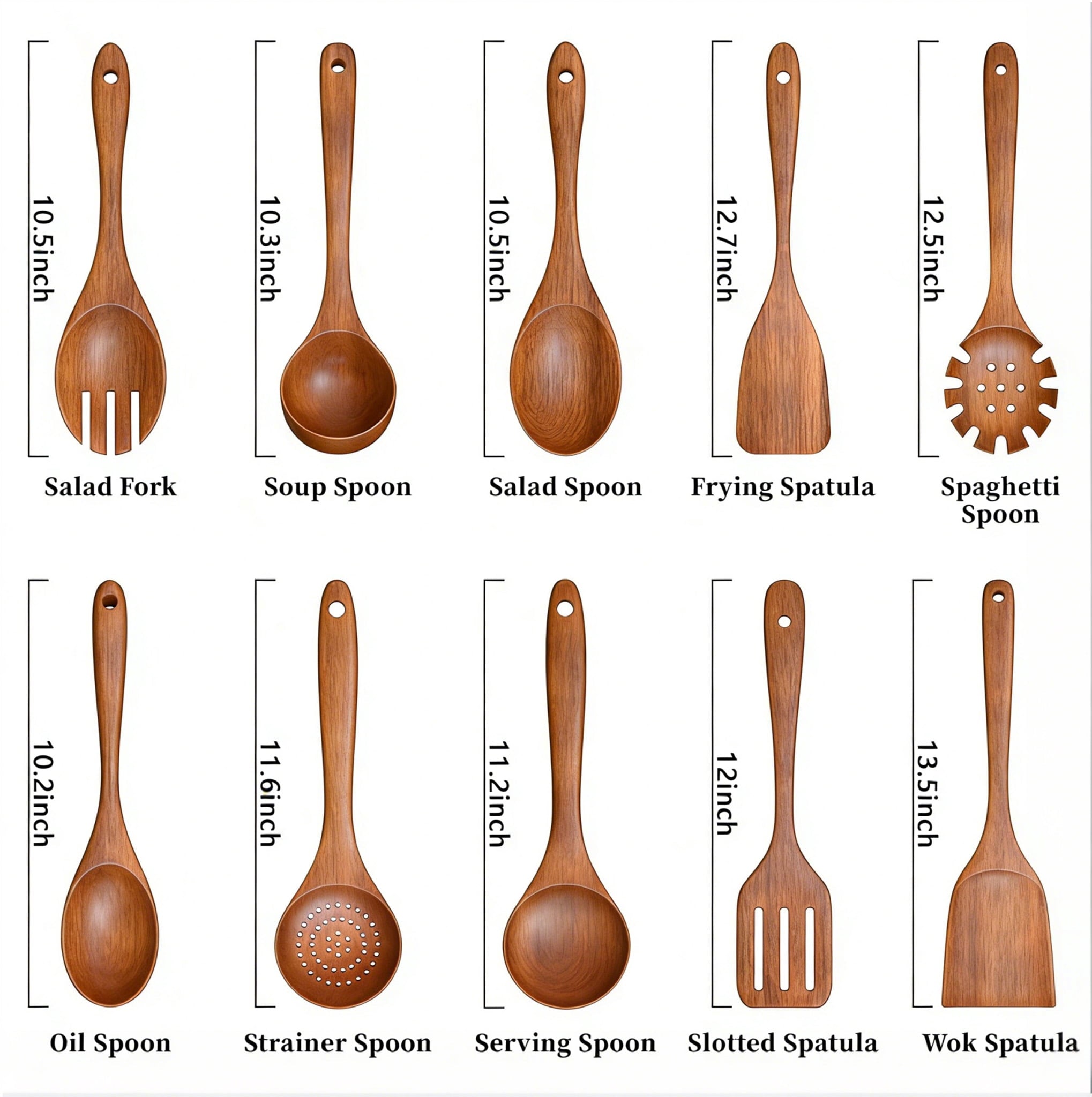 GPED Wooden Spoons for Cooking, 10 PCS Teak Wood Cooking Utensil Set, Wooden Kitchen Utensils for Nonstick Pans & Cookware, Spoons and Spatu - Image 3