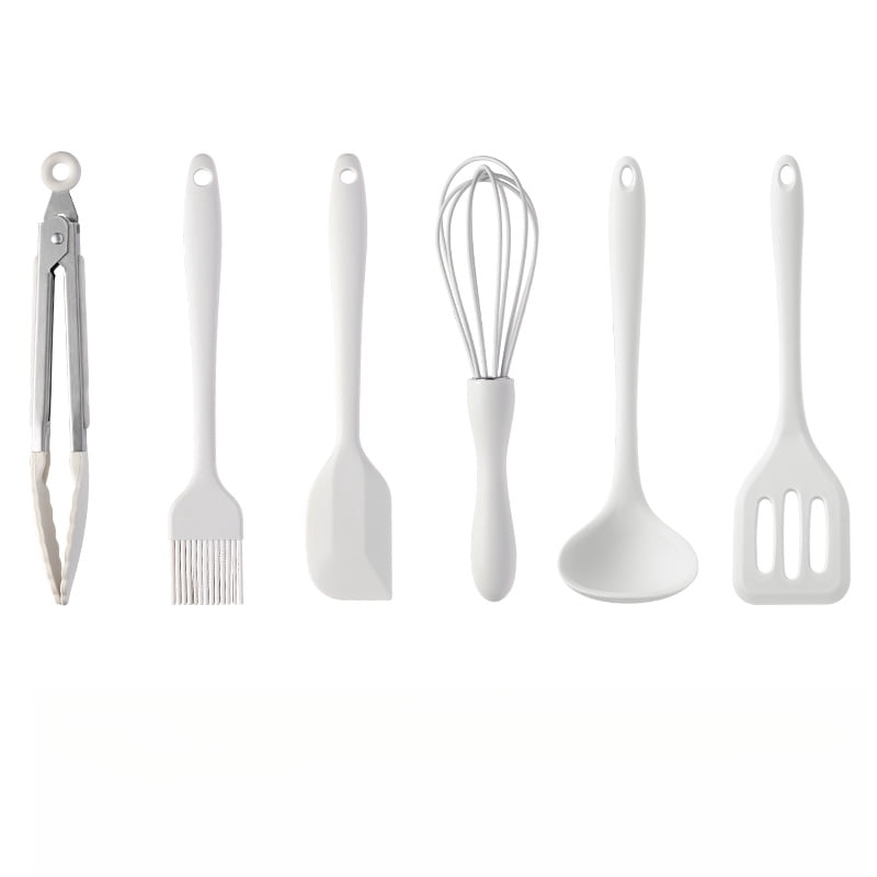 6-Piece Silicone Kitchen Utensils Set, Heat Resistant Non-Stick Cooking Tools with Tongs, Brush, Spatula, Whisk, Ladl...