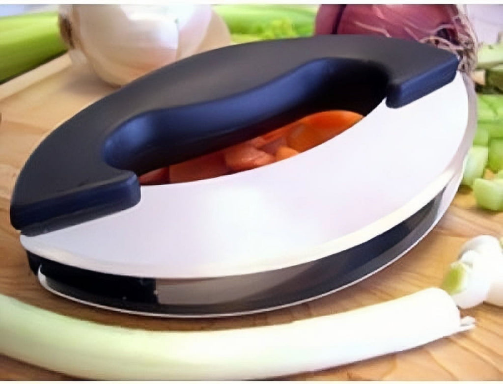 Mezzaluna Knife and Board, Double Blade Mezzaluna Salad Chopper with Wood Board - Image 4