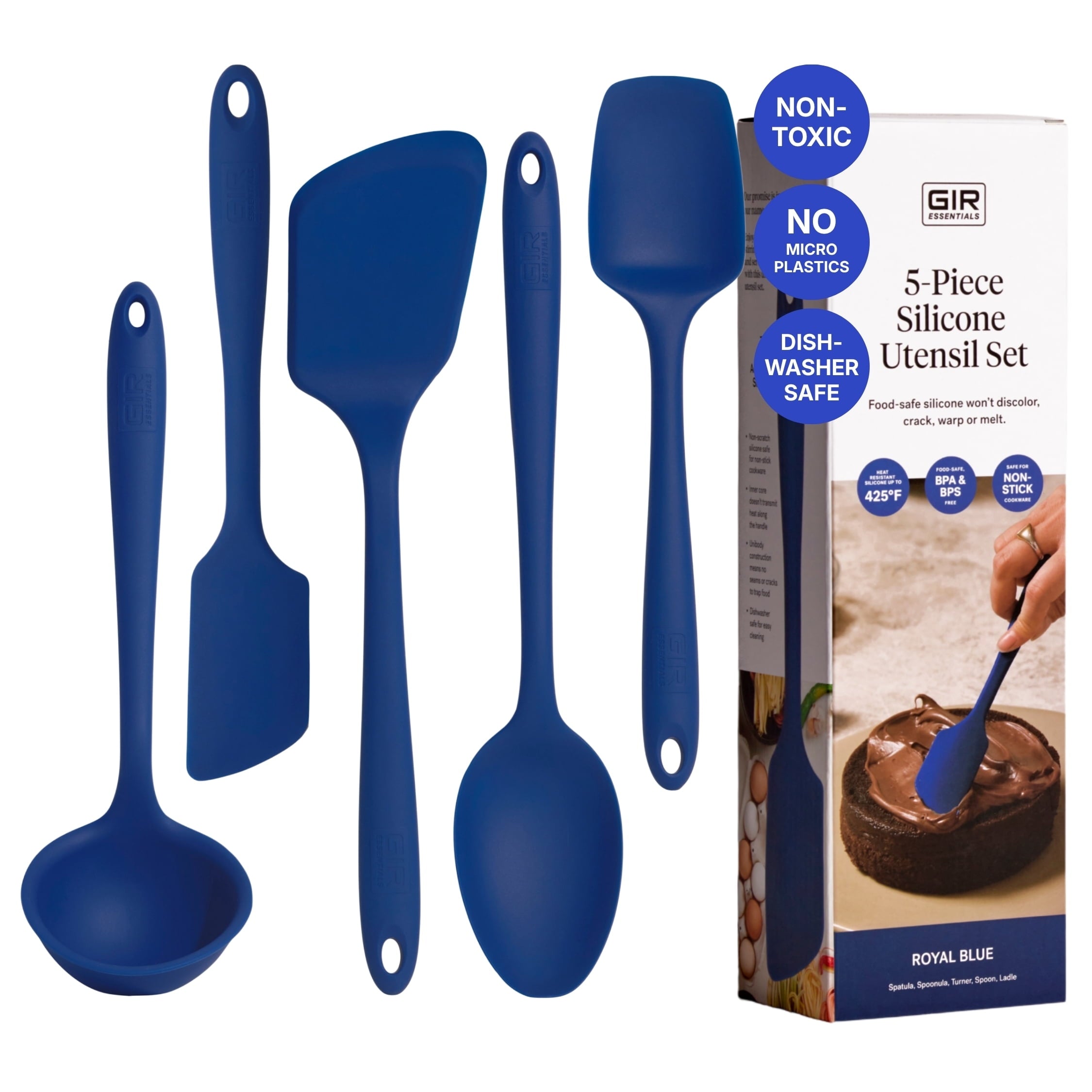 GIR Get It Right 5 Piece Essentials Silicone Cooking Utensils Set Nonstick Heat Resistant Kitchen Utensils for Cooking and Baking, Royal Blu - Image 2