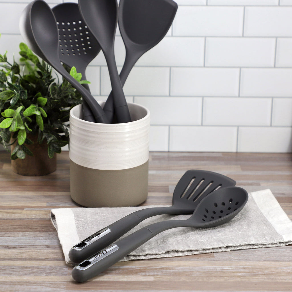 Ridgecrest 2 Piece Silicone Kitchen Tool Slotted Spoon and Turner Set in Gray - Image 5