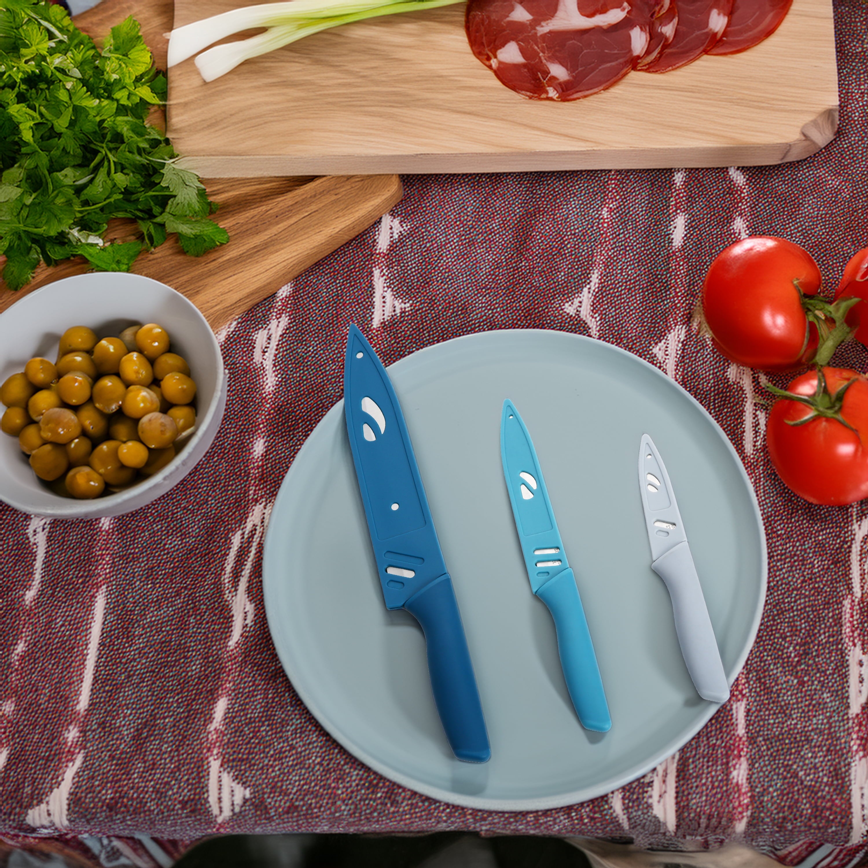 3 Piece Stainless Steel Color Knife Set with Ergonomic Soft Grip Handles - Image 2