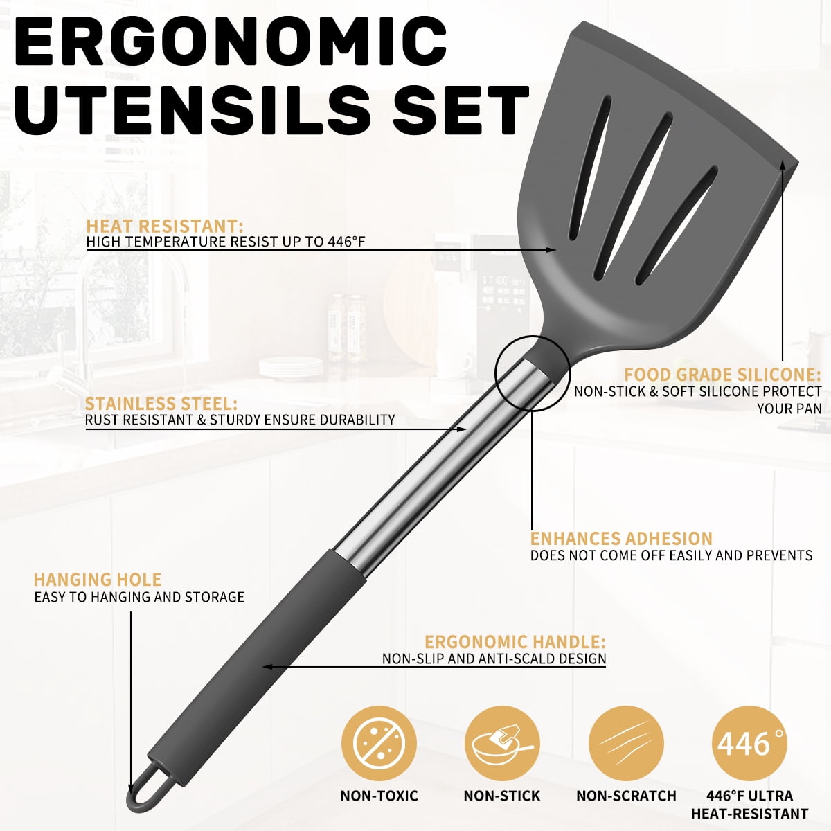 GPED Silicone Cooking Utensil Set, 30 Pcs Kitchen Utensils Set with Stainless Steel Handle, Food Grade Silicone Spatula Set, BPA-Free, Non-s - Image 3