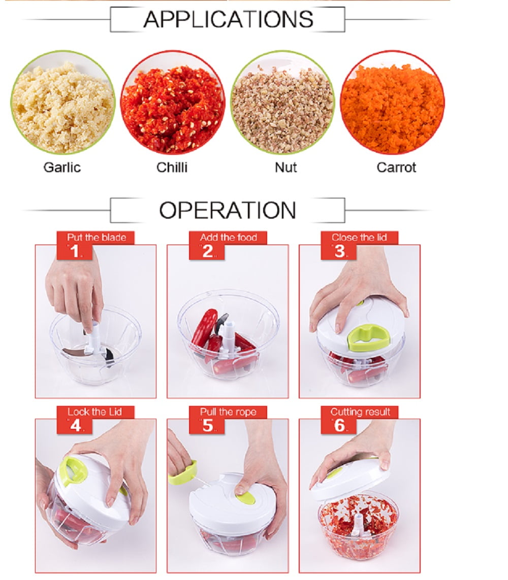 Manual Pull Food Chopper, Hand Pull Garlic and Vegetable Chopper with Stainless Steel Blades - Image 3