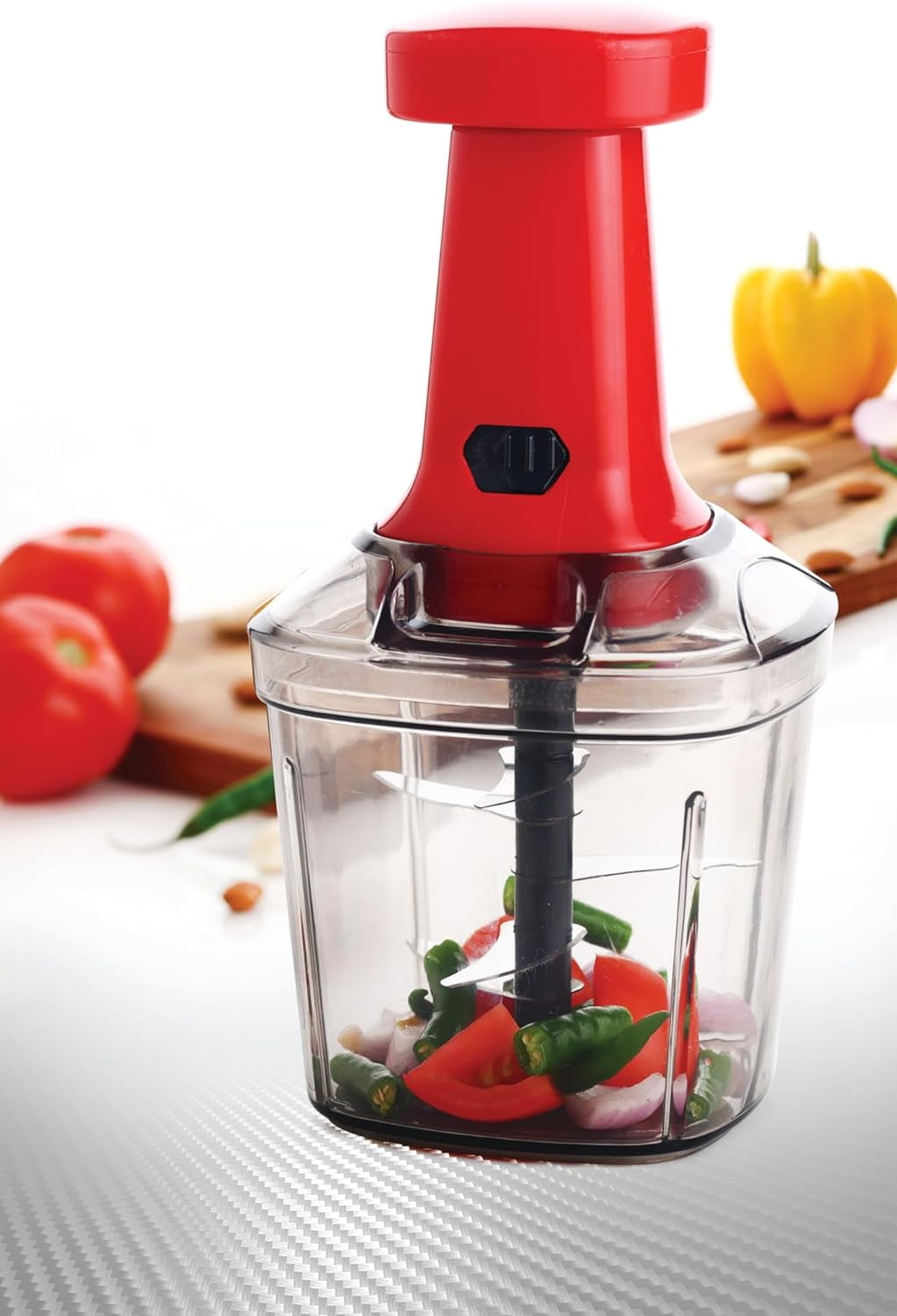 Manual Food Chopper & Processor with Stainless Steel Blades, 1000ml, Red - Image 3