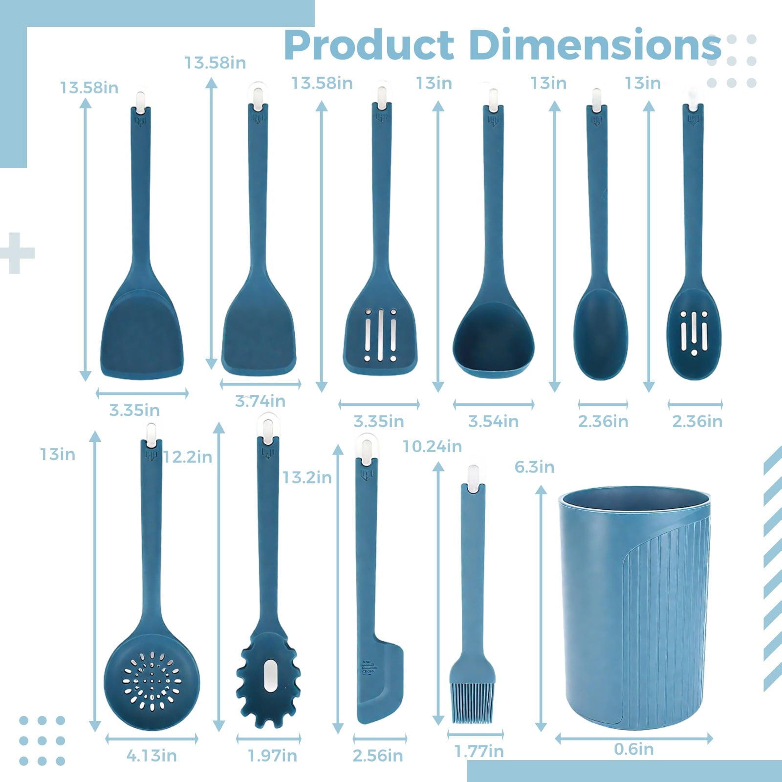 11-Piece Set Silicone Cooking Utensils, Blue Kitchen Utensil Set, Heat Resistant, Include Spatulas Spoons and Holder,... - Image 4