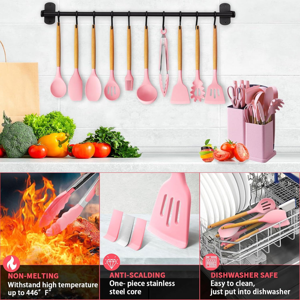 Kitchen Utensils Set- 19 Pcs Silicone Cooking Utensils Set for Nonstick Cookware-Silicone Spatulas Set, Kitchen Gadgets Tools, Pots and Pans - Image 3
