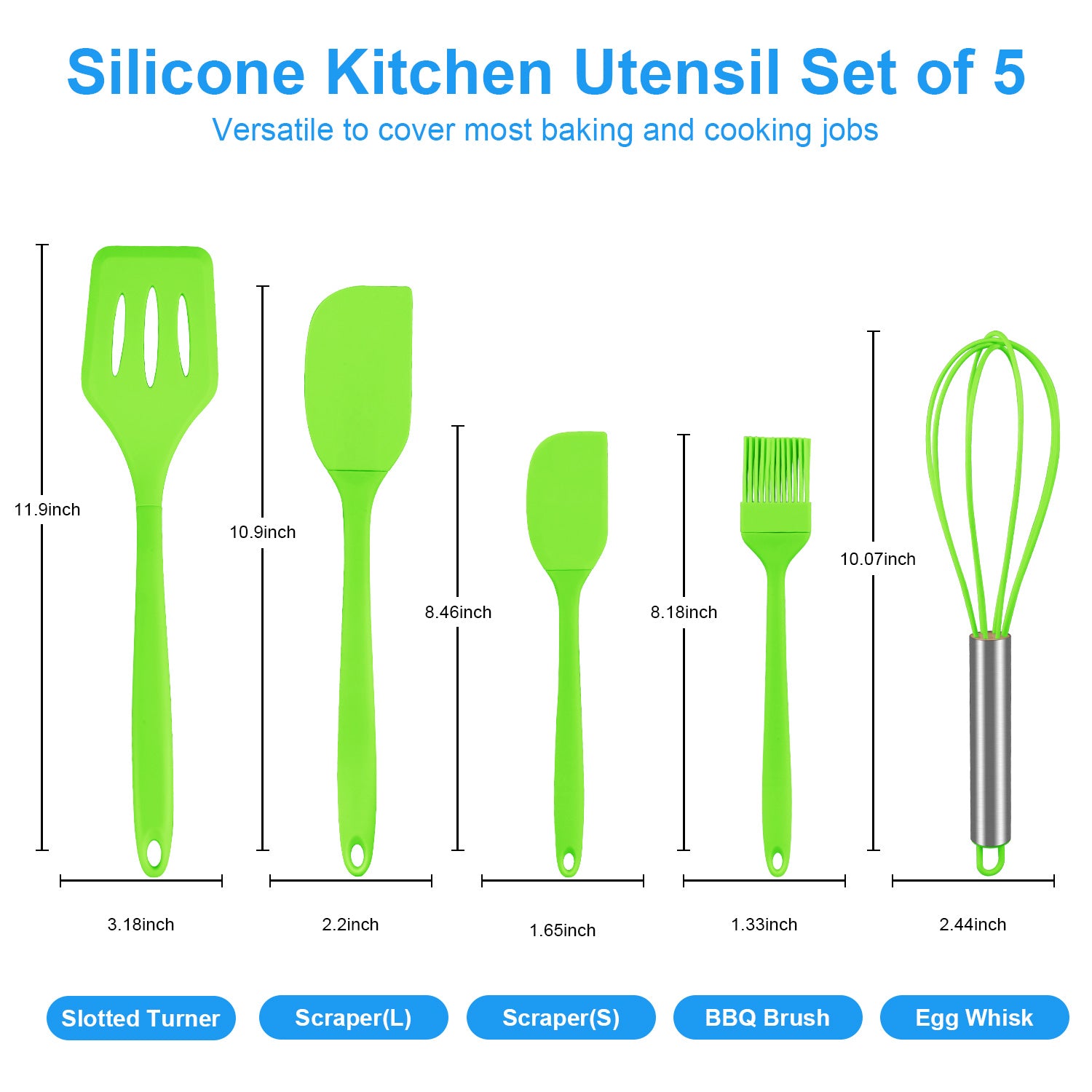 Silicone Cooking Utensils Sets, 5-Piece Kitchen Utensil Set 600F Heat Resistant Non-stick Rubber Cookware Kitchen Sil... - Image 3
